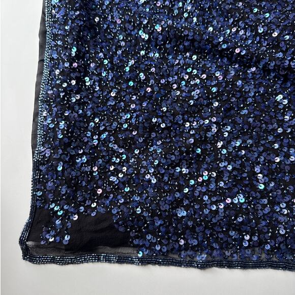 SCALA Long Beaded One-Shouldered Formal Gown in Navy Size Medium/ 6-8 - Picture 9 of 11